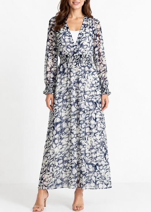 Hudson North Dresses & Skirts - Hudson North Blue White Floral Sheer Smocked Waist Maxi Dress Size Large